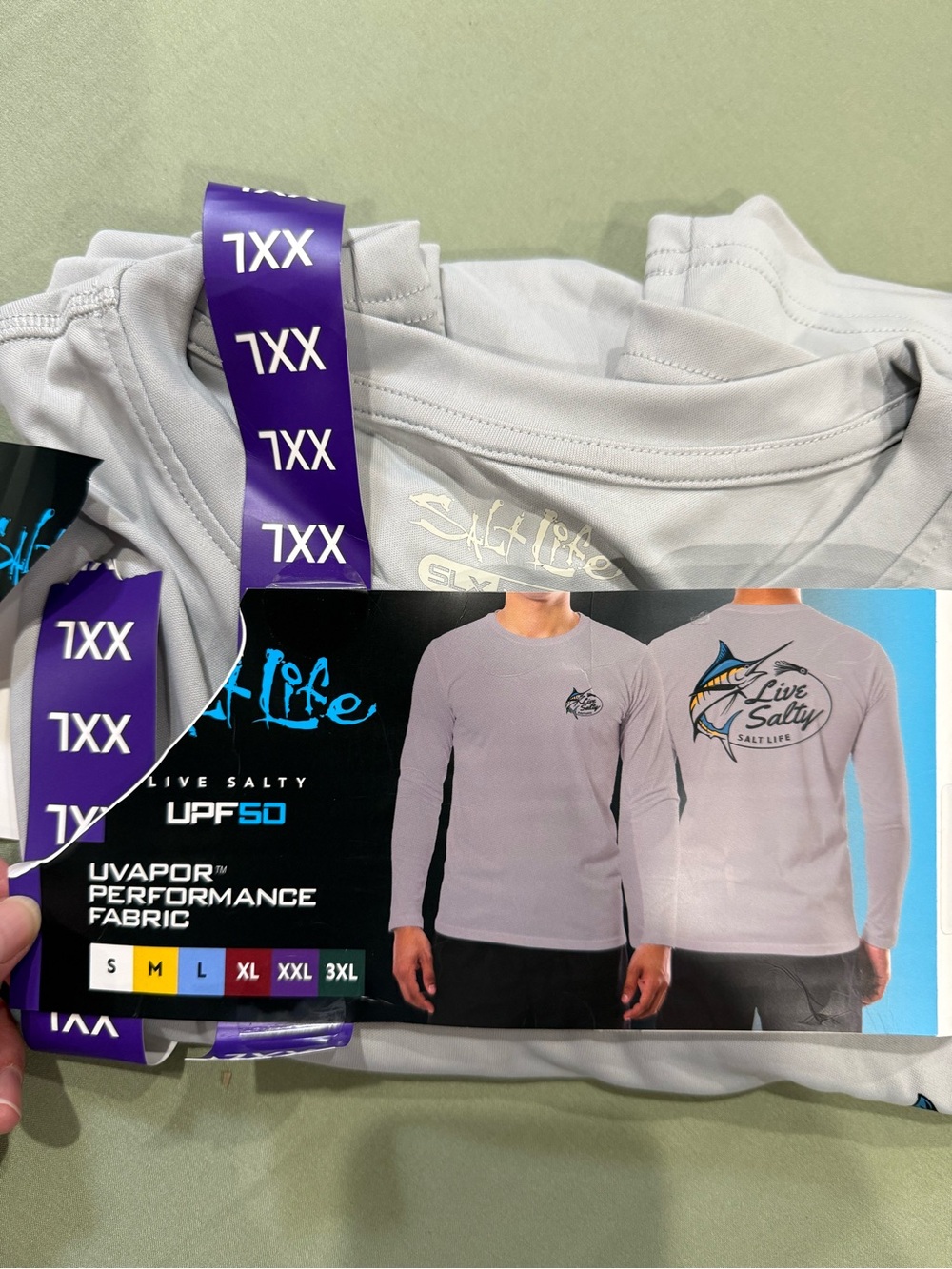 Salt Life Gray Long Sleeve Performance Tee with Blue & Yellow Marlin Graphic - Picture 2 of 4